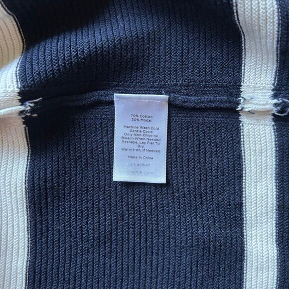 Talbots Navy Blue/White Striped Cotton Blend Long Cardigan Sweater Size Small - Picture 7 of 7